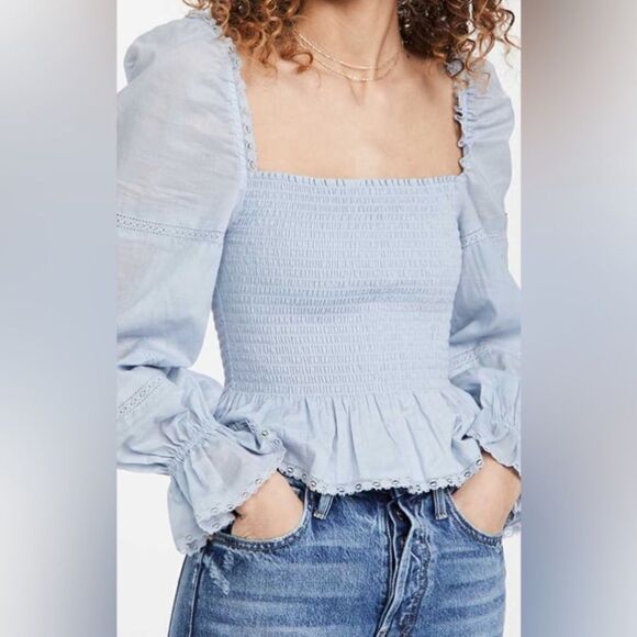 Reformation Roland Blue Crop Top Blouse Size S - Picture 3 of 12